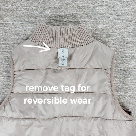 Joie Reversible Cable Knit Puffer Vest Women’s M Beige Oatmeal Zip Mock Neck - Picture 14 of 16